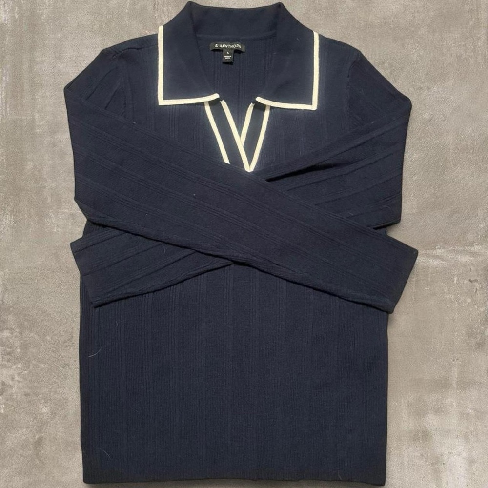 Hawthorn Navy Sweater Dress Men’s Large Collared Knit Preppy Minimalist